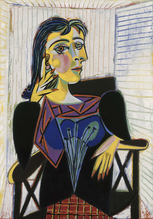 Portrait of Dora Maar, 1937, Pablo Picasso (Spanish, 1881–1973) oil on canvas, 361⁄4 x 25 9/16 in. (92 x 65 cm) Musée National Picasso, Paris ©2010 Estate of Pablo Picasso / Artist Rights Society (ARS), New York. Photo: Réunion des Musées Nationaux / Art Resource, NY